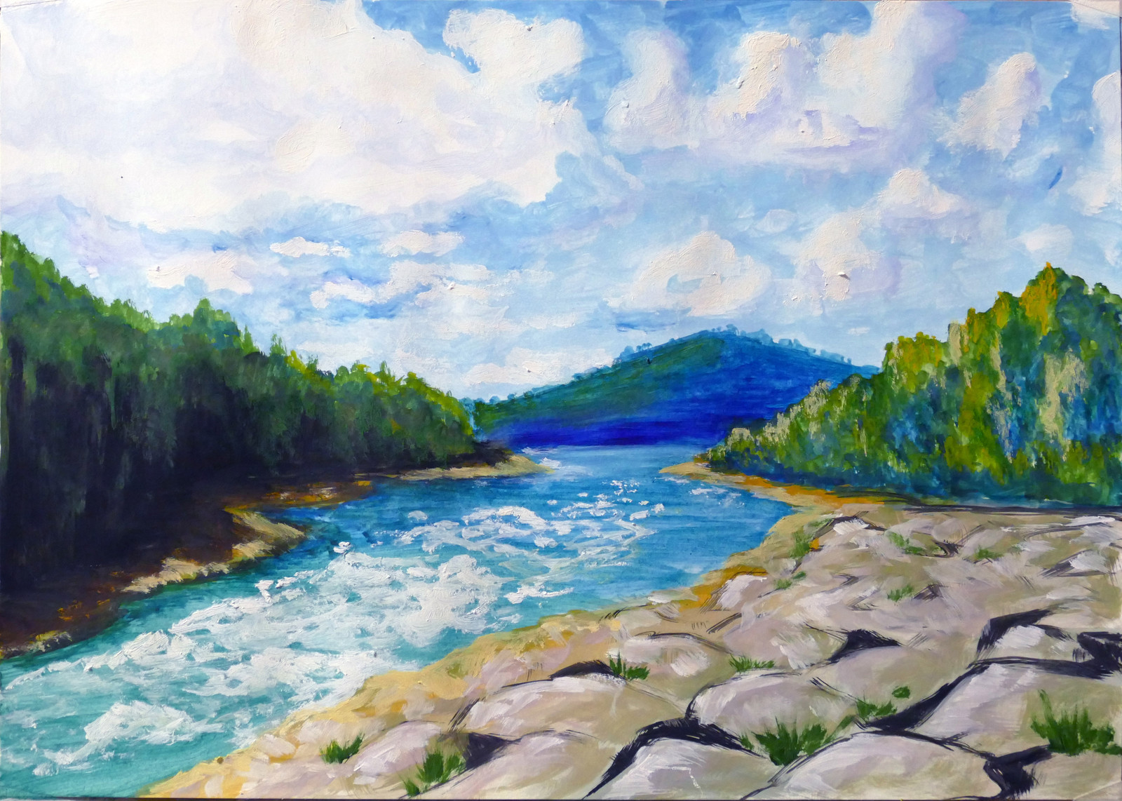 Рисуем реку гуашью